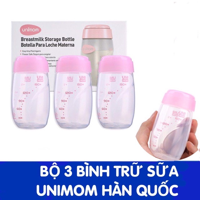 Bộ 3 bình trữ sữa 150ml Unimom