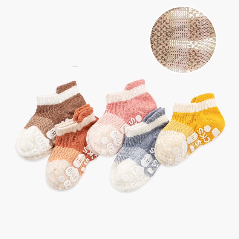 Set 5 Đôi Tất Lưới Chống Trượt Cho Bé Từ 0-12 Tuổi