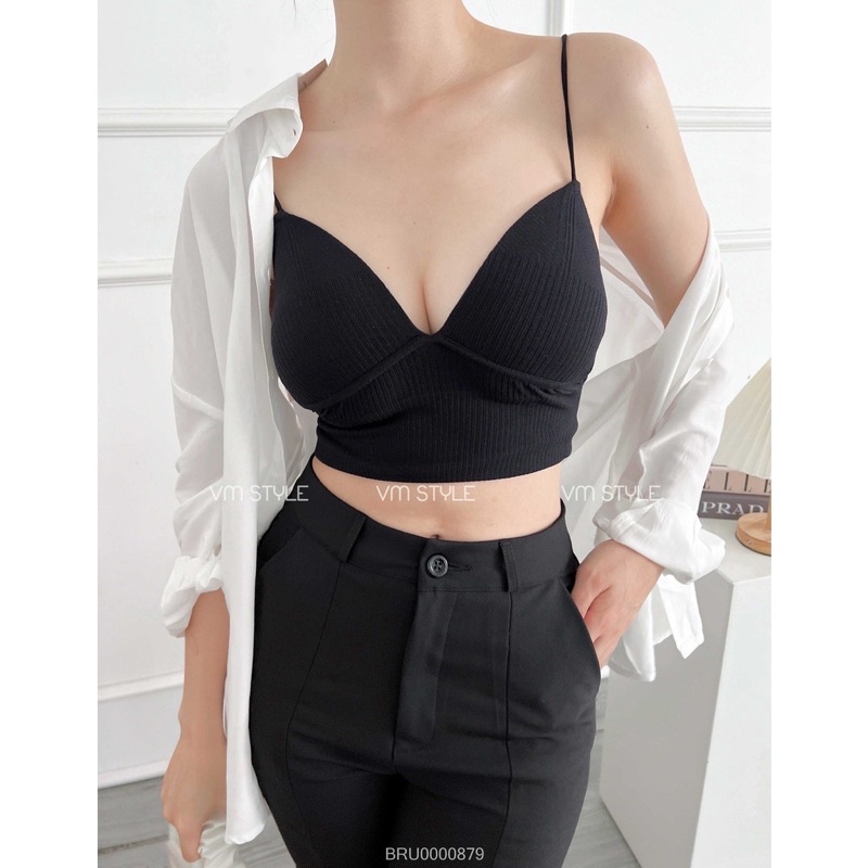 Áo Bra Nữ 2 Dây Mảnh Cổ  chữ V Dáng Lửng Có Đệm Ngực Trẻ Trung , Áo lót không gọng nâng ngực tự nhiên