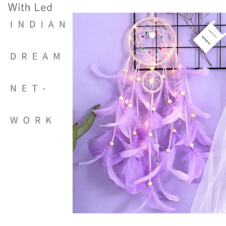 Dreamcatcher Đính Lông Vũ Màu Tím Trắng Kiểu Dáng Thanh Lịch Dùng Trang Trí