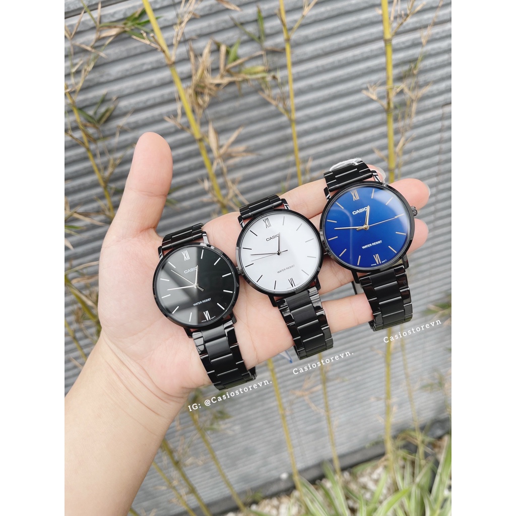 Đồng hồ Nam Casio MTP-VT01B-1B, đồng hồ chính hãng, dây thép đen mặt đen