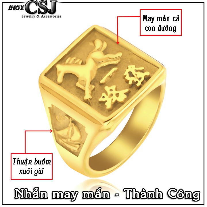 [CSJ] NHẪN NAM INOX MẠ VÀNG HÌNH CON NGỰA MAY MẮN THÀNH CÔNG