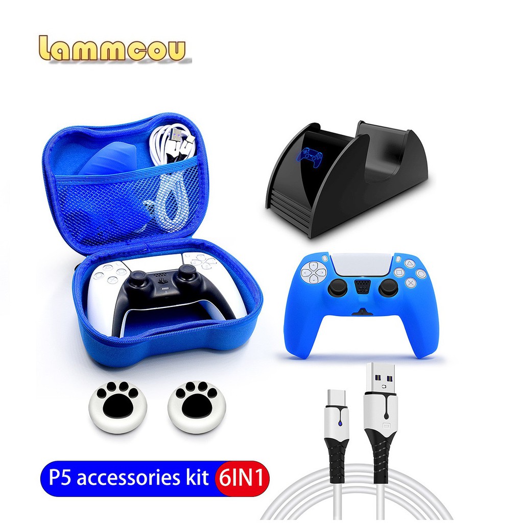 Set Vỏ Lammcou Bọc Tay Cầm Chơi Game Ps5 Làm Từ Silicon Kèm Dây Cáp Sạc Đa Năng Tiện Lợi
