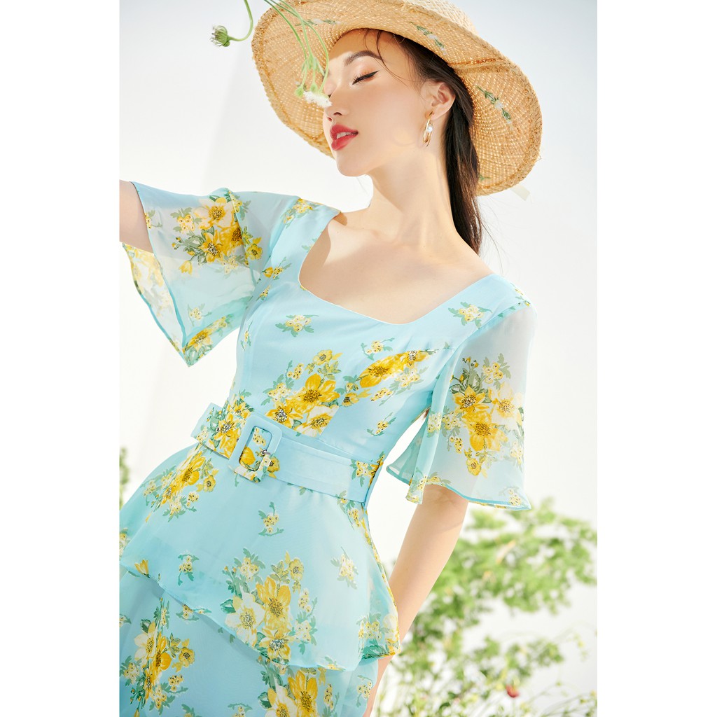 SÒ VINTAGE - LUCASTA Đầm hoa cổ vuông ba tầng kèm belt vải | BigBuy360 - bigbuy360.vn