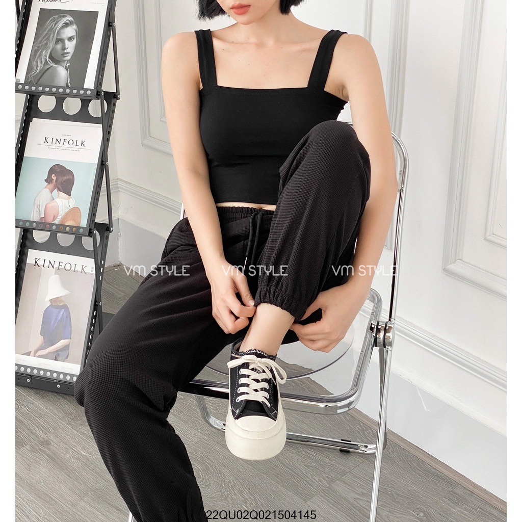 Quần jogger nữ VM STYLE lưng thun cột dây ống chun trơn rộng thoải mái hoạt động thời trang ulzzang 22QU02Q021504