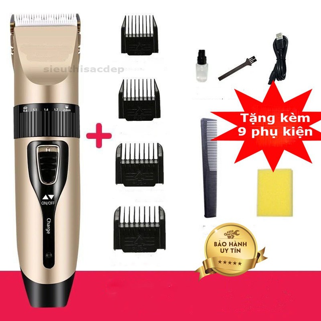 Tông Đơ Cắt Tóc Cho Trẻ Em và Gia Đình - Đầu Sạc USB - Tặng Kèm 9 Phụ Kiện