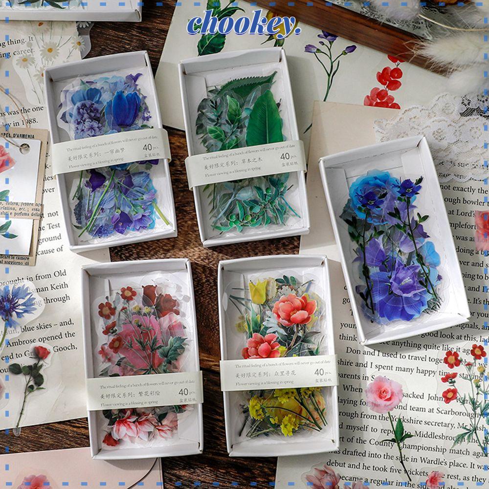CHOOKEY 40PCS/Box Hand Account Stickers Album Ornament Scrapbooking Stick Stationery Sticker DIY Translucent Flower Plant Series Decorative Vintage Letter Paper Label