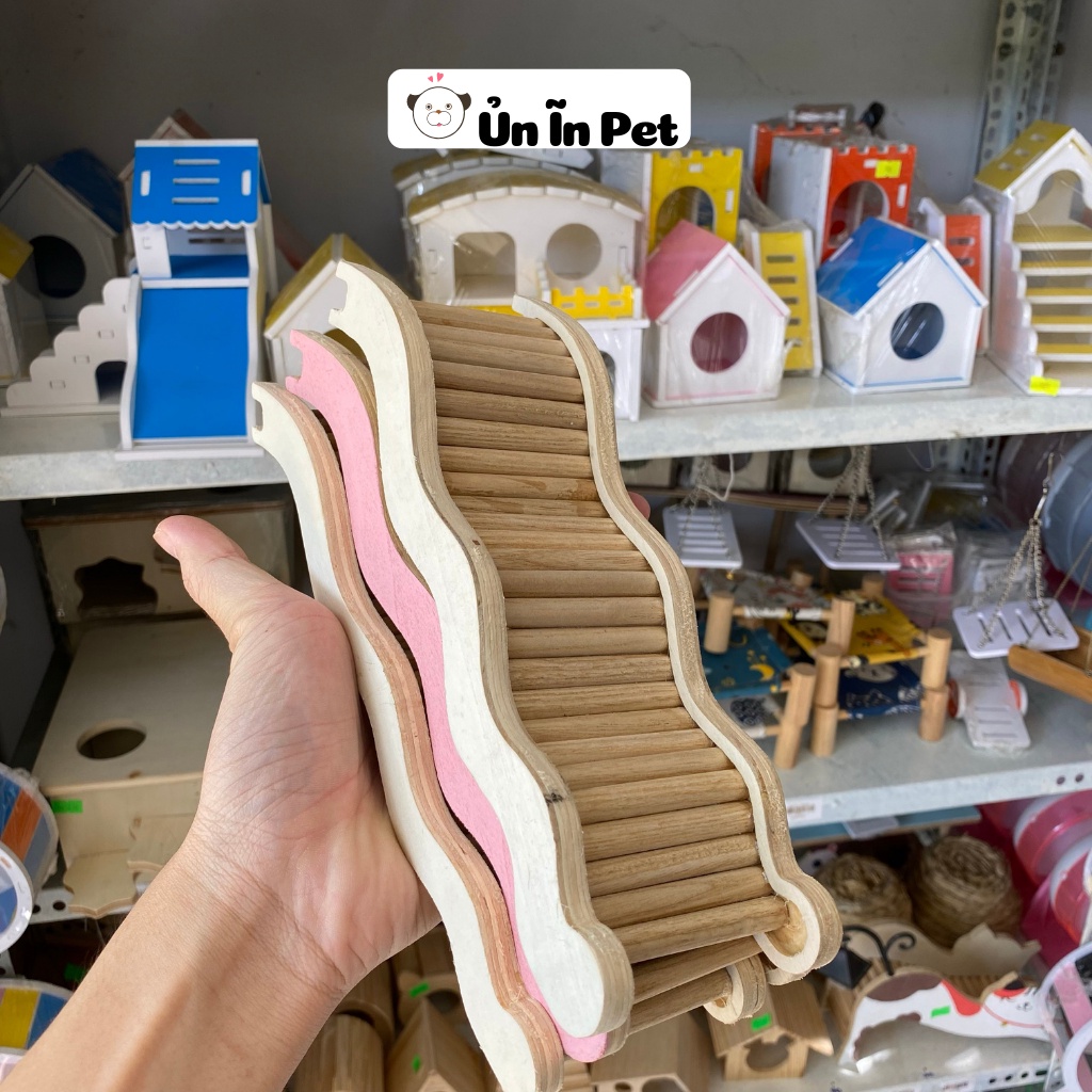 Trang trí chuồng hamster, thang gỗ tự nhiên