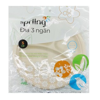 Dĩa Tròn 3 Ngăn Dùng 1 Lần Bằng Giấy Bã Mía