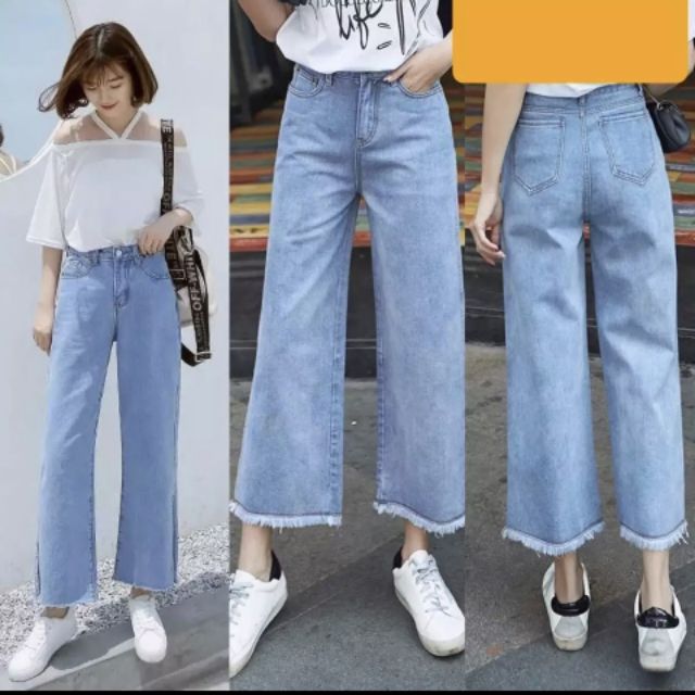 ⚡Hình Thật⚡Quần Jeans Nữ Ống Rộng Cao Cấp 2 Màu tua lai