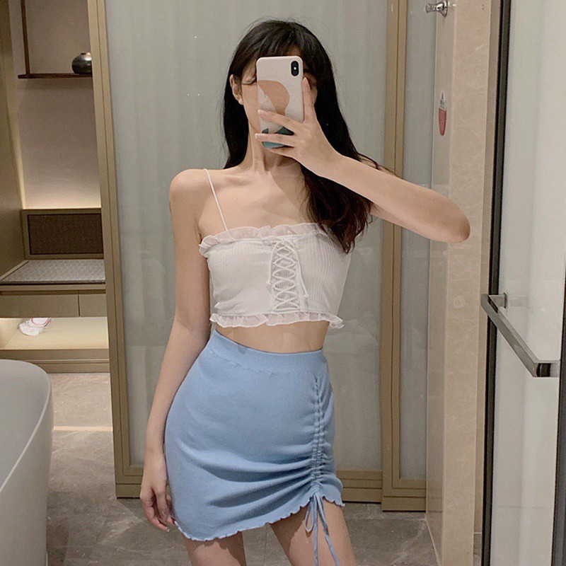 Áo Croptop Phối Dây Phong Cách Hàn Quốc Thiết Kế Quyến Rũ