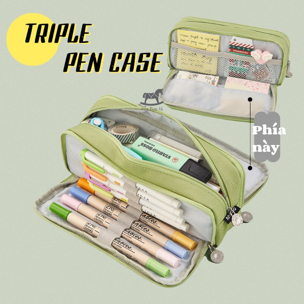 Túi Bút Vải Triple Pen Case, Túi Bút Vải, Hộp Bút Vải Canvas, Nhiều Ngăn Đa Năng Nhiều Ngăn Dễ Thương Cho Học Sinh