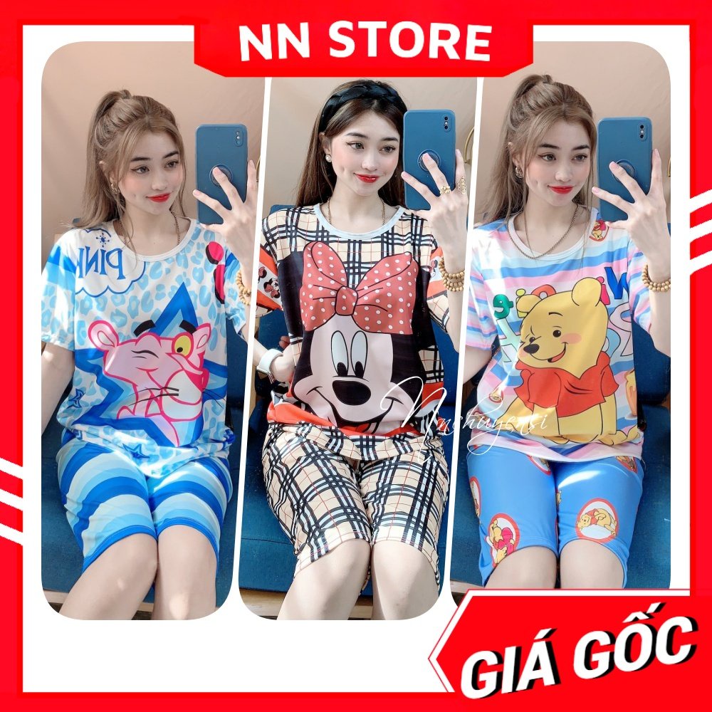Đồ bộ thun QUẦN LỬNG cho nữ mặc nhà size dưới 70kg chất thun mềm mát in hình chibi doremon kitty dễ thương DBRBL SIZE XL