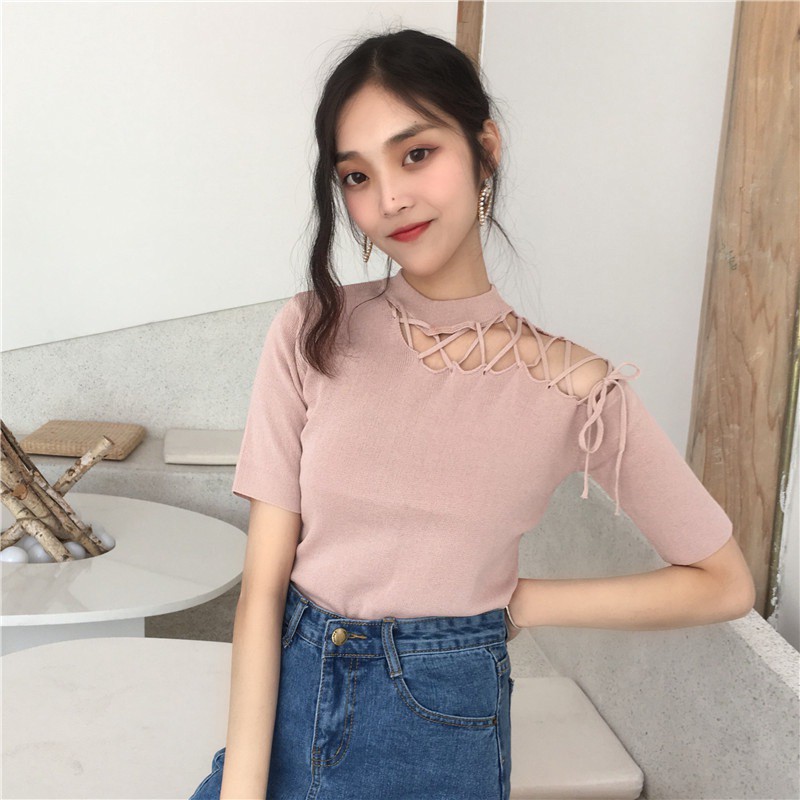 Áo kiểu tay ngắn đan dây thời trang và quyến rũ cho nữ