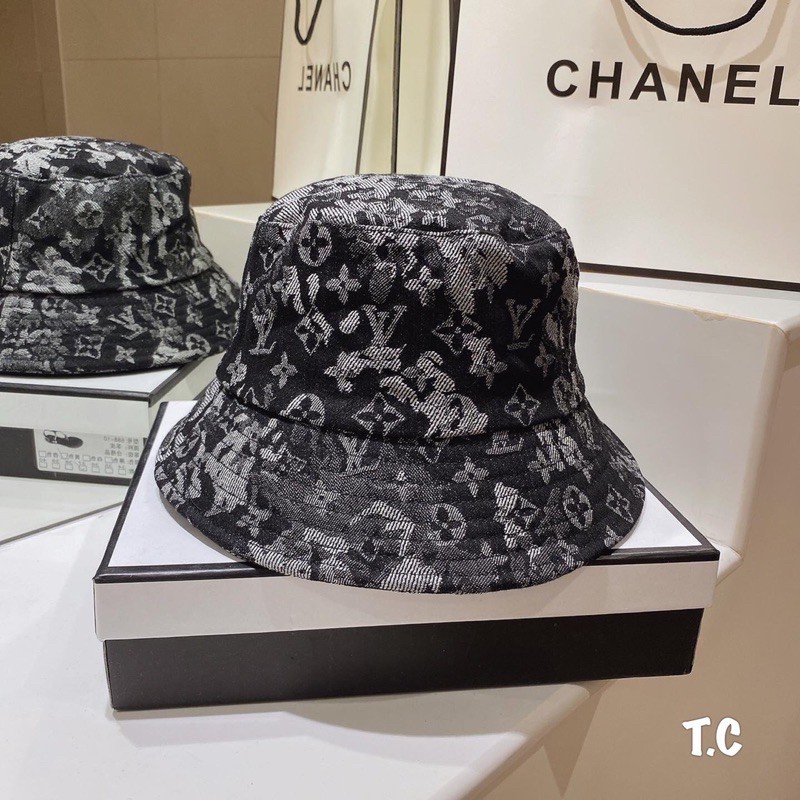 Nón vành LV jeans loang hai màu logo chìm nền vải mềm form đẹp