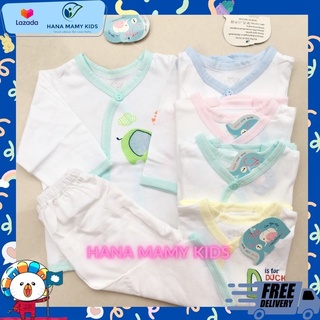 Bộ dài tay Jou trắng viền màu chất cotton cho bé từ 3kg đến 10kg