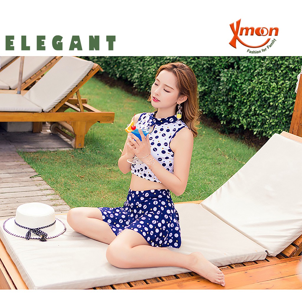 Áo tắm nữ 2 mảnh kín đáo tôn vòng eo gợi cảm áo không tay cổ 3 phân váy ngắn liền quần bơi MH1597 | BigBuy360 - bigbuy360.vn