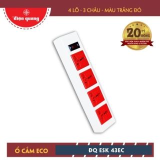 [Hàng chính hãng] Ổ cắm Điện Quang ECO ĐQ ESK 2WR 43ECO (4 lỗ 3 chấu, dây 2m, màu trắng-đỏ)