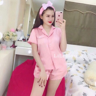 Bộ pijjama lụa phối bèo tay cộc quần đùi siêu cute