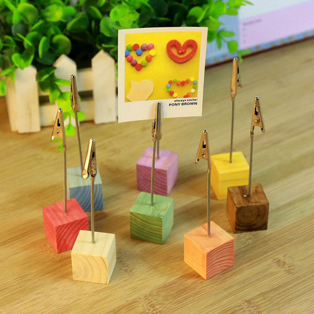 Kẹp ảnh để bàn đế gỗ vuông sắc màu kẹp cardvisit, note, decor bàn làm việc, bàn học, quà tặng ý nghĩa Kho album ảnh AnV