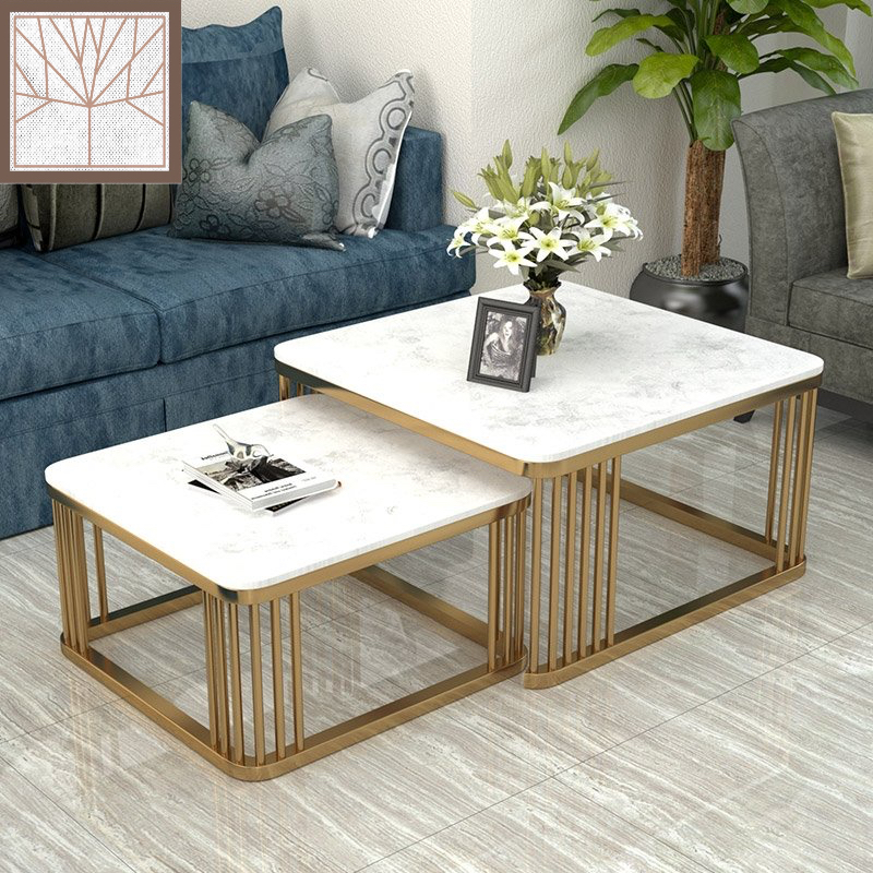 Bàn trà đôi sofa phòng khách mặt đá vuông chân 5 nan cao cấp, hiện đại