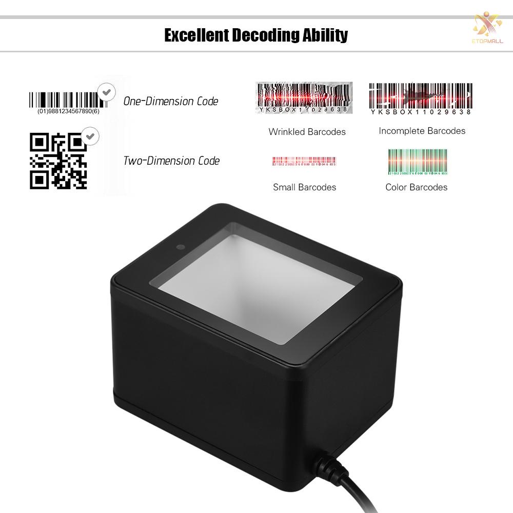 ET Aibecy YHD-9800 Desktop 1D/2D/QR Barcode Scanner USB Wired Bar Code Reader CMOS Image Hand-Free for Mobile Payment