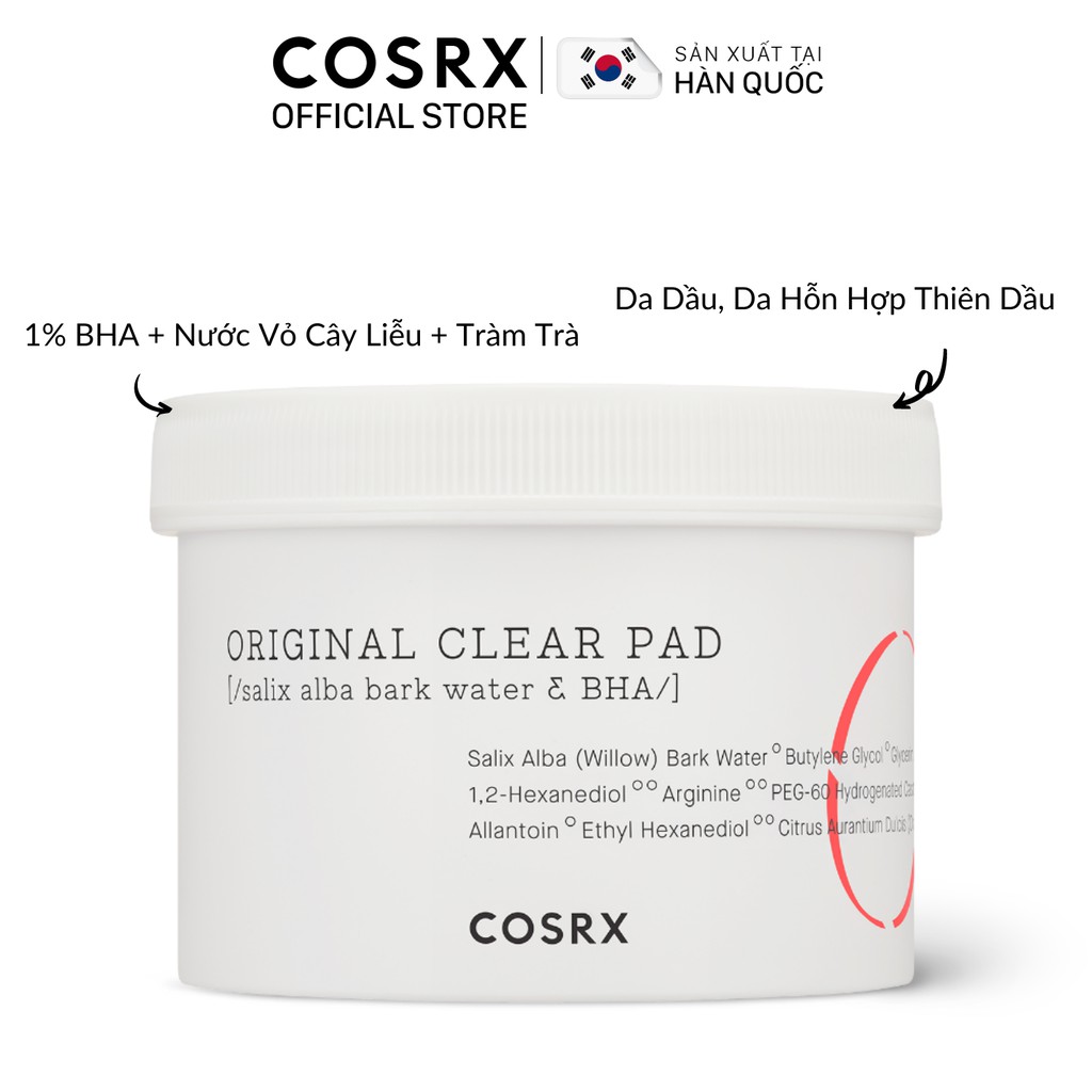 [Mã FMCGMALL -8% đơn 250K] Bông Tẩy Tế Bào Chết Hoá Học 1% BHA COSRX One Step Original Clear Pad 70 Miếng
