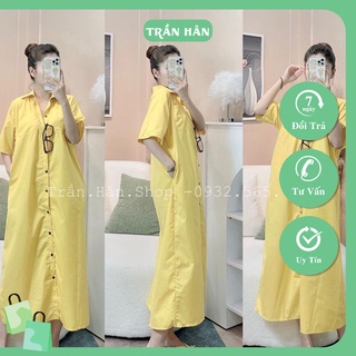 Váy sơ mi nữ  form rông tay lửng basic cổ bẻ xẻ tà chất xịn siêu xinh thời trang ulzzang I Trần Hân Shop 3007248