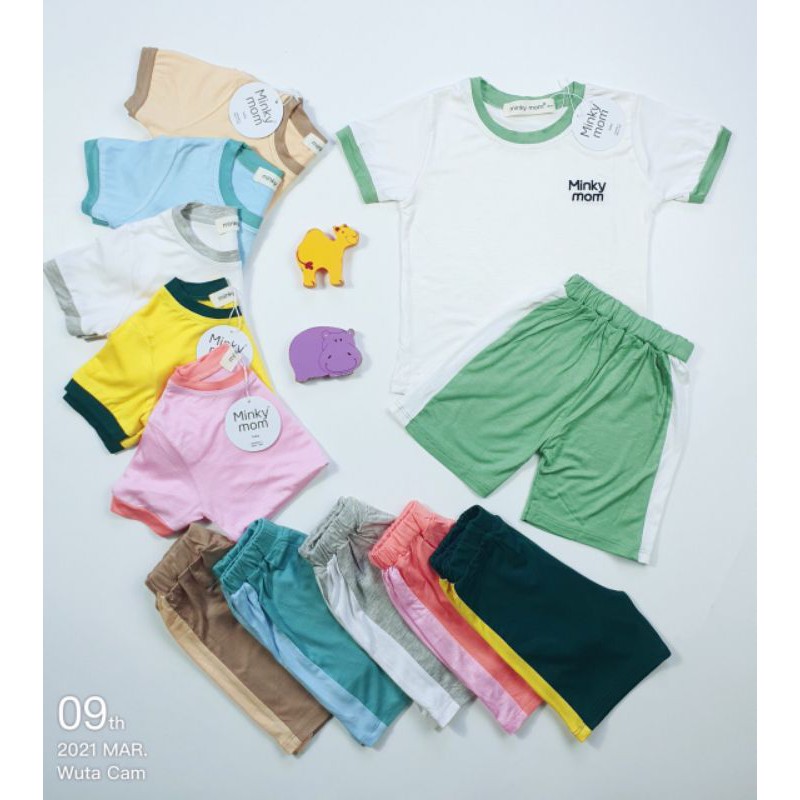 Bộ Cộc Tay Thun Lạnh Viền Màu Thêu Chữ Minky Mom Cho Bé (Size từ 8-18kg)