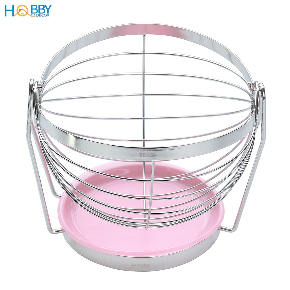 Rổ đựng trái cây decor bàn ăn Hobby Home Decor RTC chuẩn Inox 304 không rỉ sét kèm khay nhựa hứng nước có thể xoay được