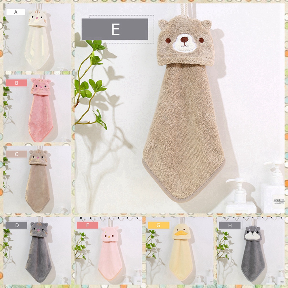 Khăn lau tay bằng nhung san hô sợi nhỏ dày dặn mềm mại siêu thấm hút họa tiết động vật hoạt hình tiện dụng cho nhà bếp