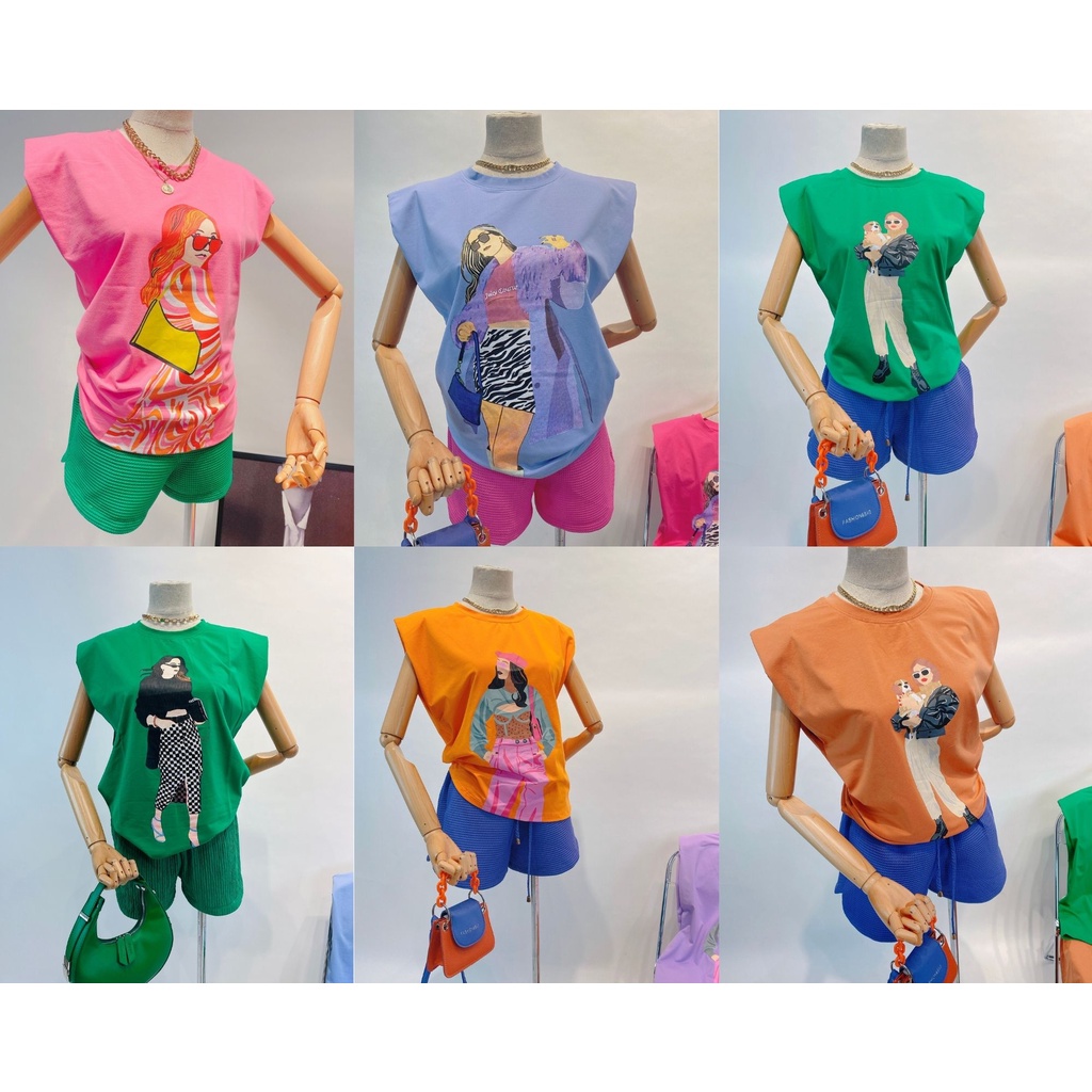 Nhiều mẫu - Áo thun nữ độn vai  Fashion Girl 2 màu hồng và cam chất cotton 100% siêu mịn mát