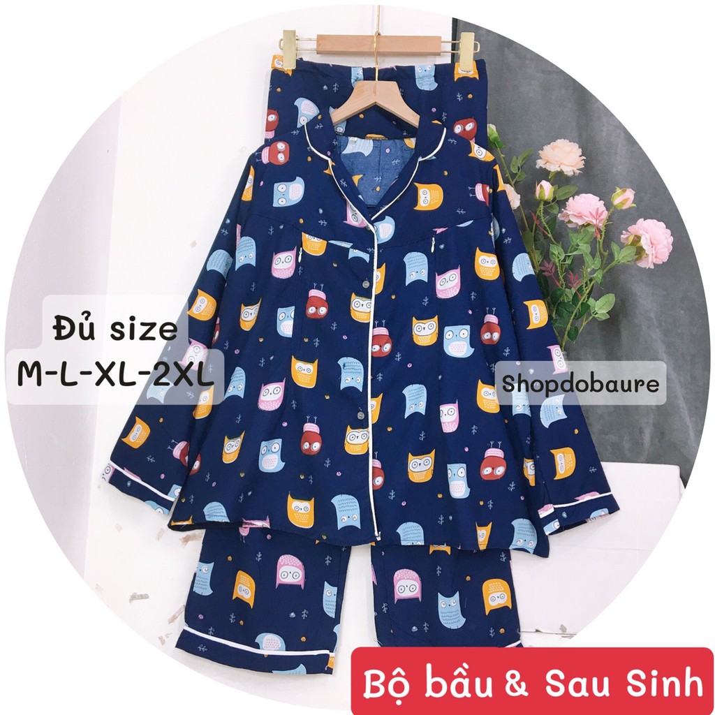 Bộ Pijama bầu và sau sinh Dài Tay kéo khóa cho con bú