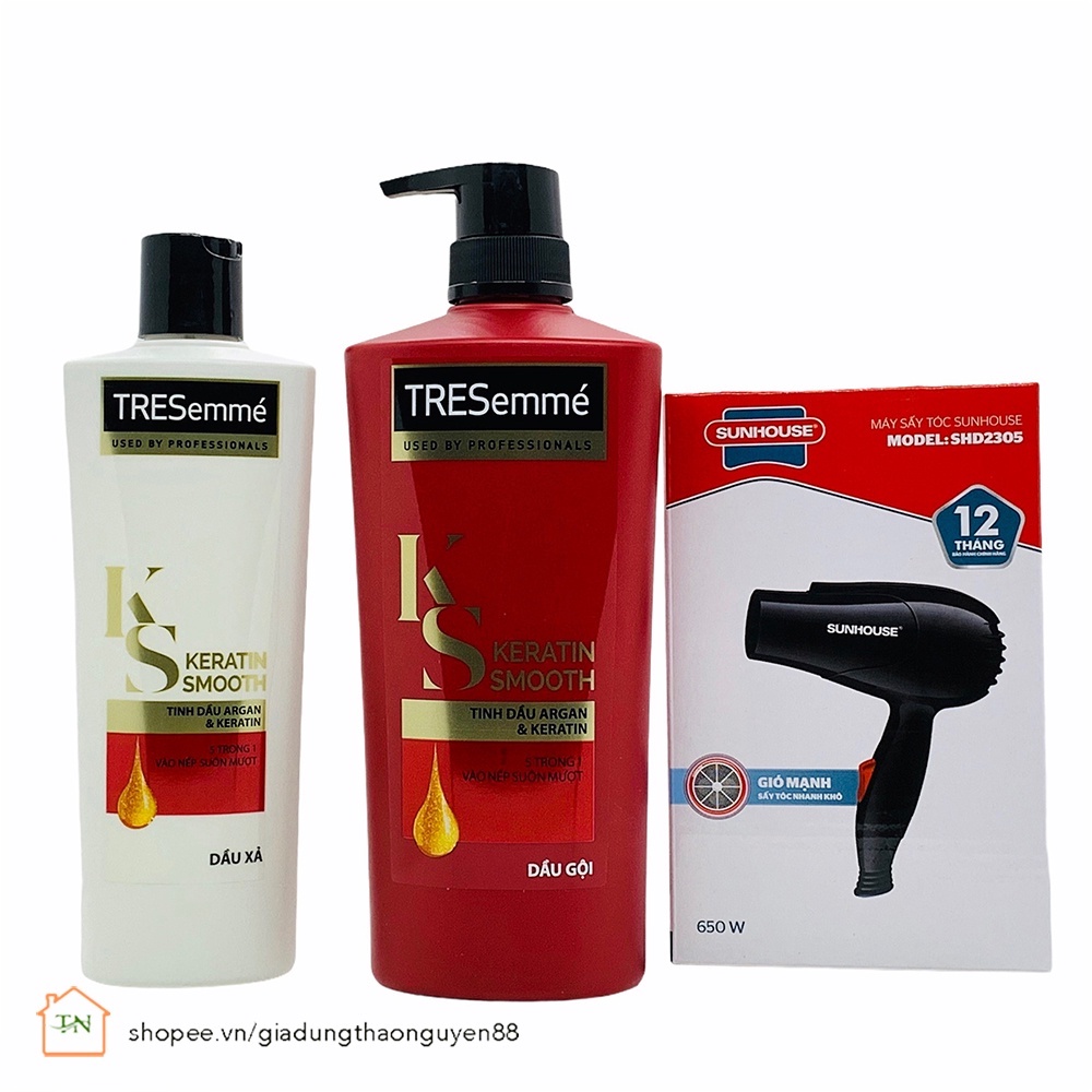 Combo Dầu gội đầu 640g và Dầu xả 340g TRESemmé Keratin Smooth vào nếp suôn mượt (Tặng máy sấy tóc)