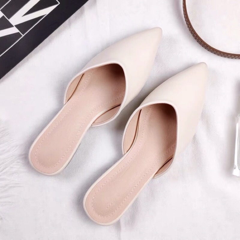 Giày sục nữ gót thấp mũi nhọn kiểu dáng đơn giản 2 màu, SB17 Oula Store