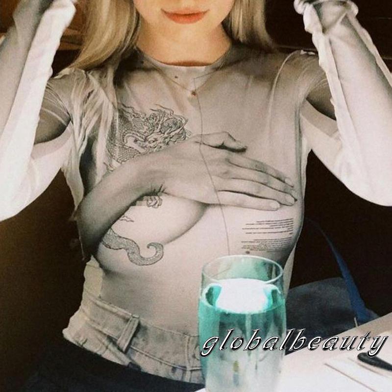 Bodysuit Tay Dài Cổ Thuyền In Họa Tiết 3D Thời Trang Cho Nữ Size S/M/L | BigBuy360 - bigbuy360.vn