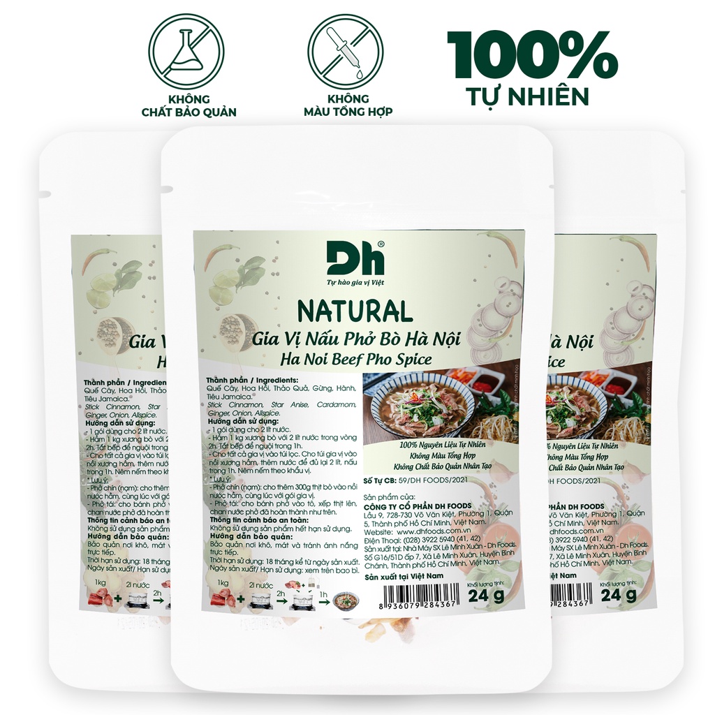 Combo 3 gói gia vị nấu phở bò Hà Nội Natural Dh Foods gia vị nấu phở hoàn chỉnh có kèm túi lọc