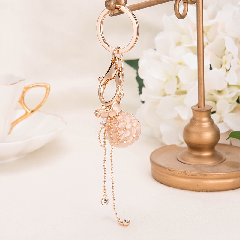 Móc khóa hình túi xách đính đá opal phong cách Trung Hoa Móc khóa hình túi xách