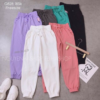 quần jogger nữ cạp cao bo gấu chất da cá