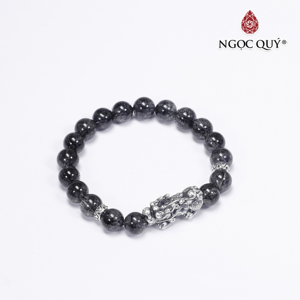 Vòng tay TA tóc đen phối tỳ hưu bạc thái hạt 8mm - Ngọc Quý