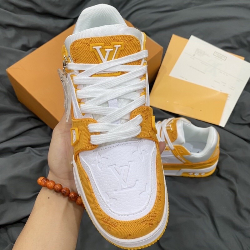 GIÀY LV TRAINER SNEAKER WHITE YELLOW TRẮNG VÀNG DA THẬT SC