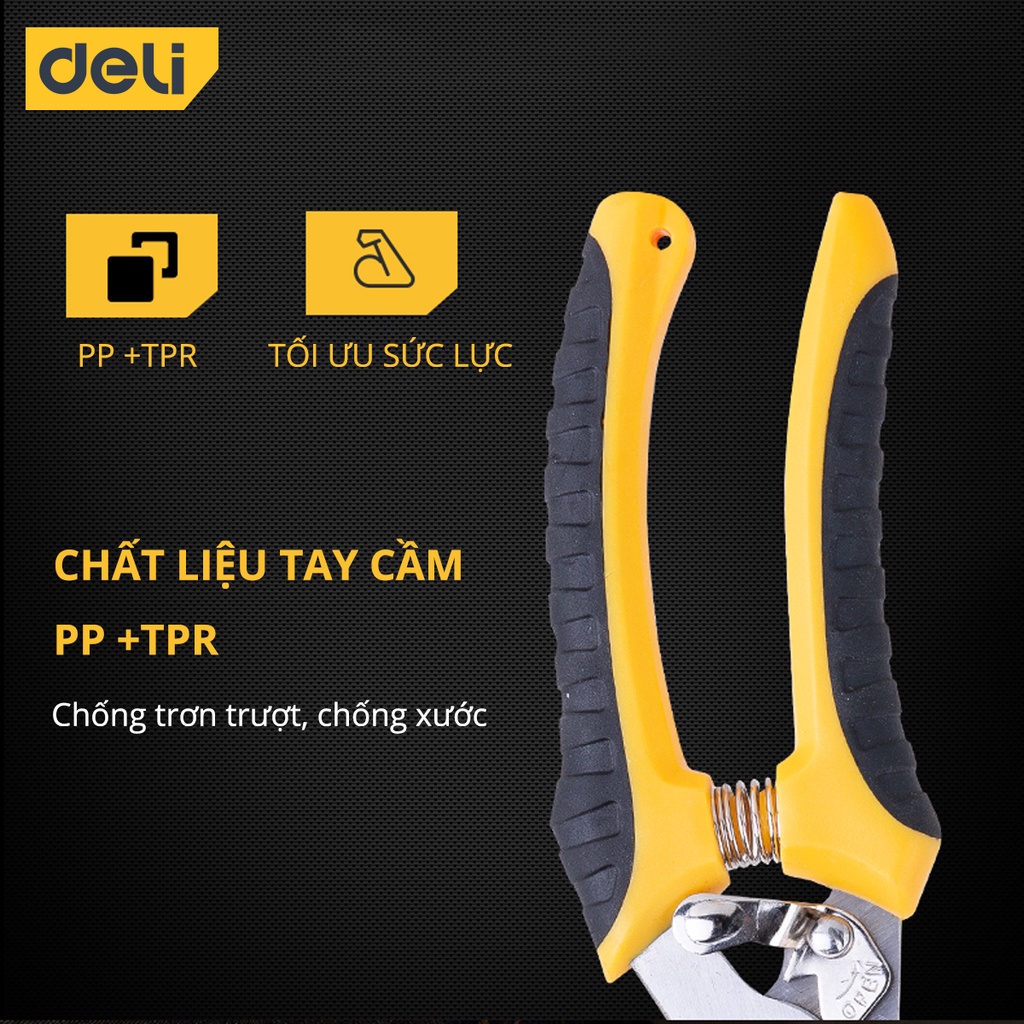 Kéo Cắt Tỉa Cành Cây Deli Chính Hãng 210mm - Lưỡi Thép Sắc Bén, Siêu Bền, Tay Cầm Đệm Cao Su An Toàn, Chắc Chắn - DL2789