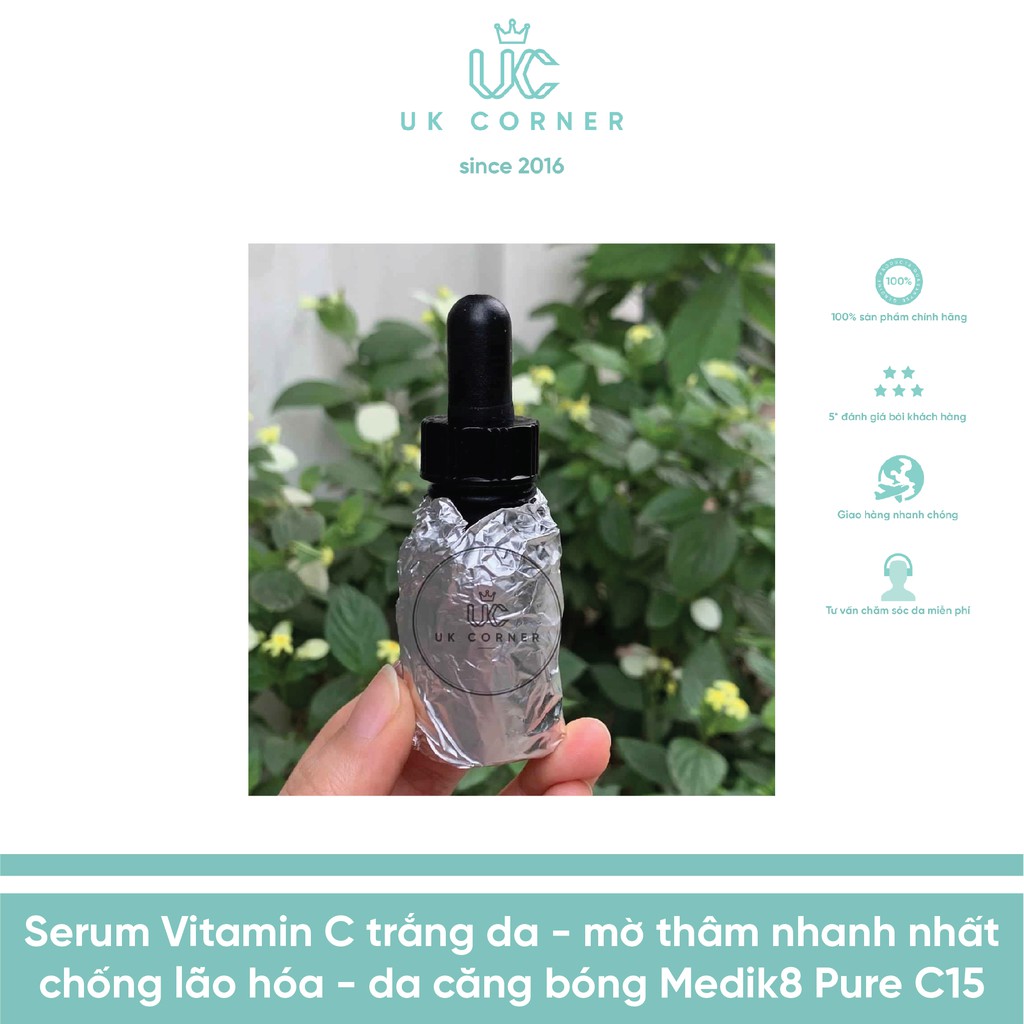 [Vỏ chai mới] Serum Vitamin C Đổi Đời - trắng da - mờ thâm nhanh nhất - chống lão hóa - da căng bóng - Medik8 Pure C15