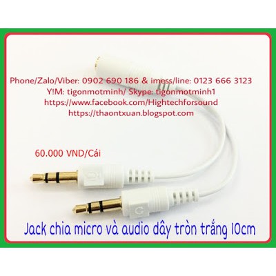 Jack chia micro & audio dây tròn trắng 10cm