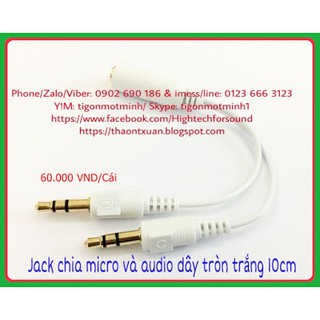 Jack chia micro & audio dây tròn trắng 10cm