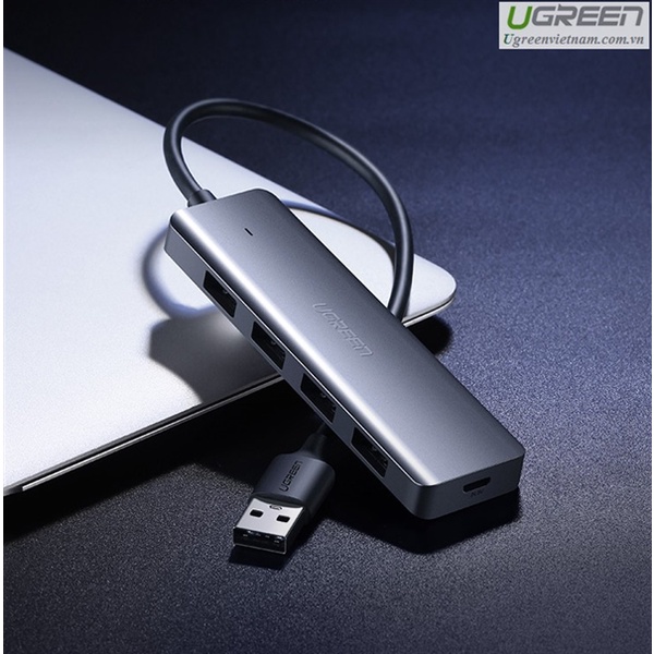 Hub chia 4 cổng USB 3.0 hỗ trợ cấp nguồn Micro USB chính hãng Ugreen 50985 cao cấp