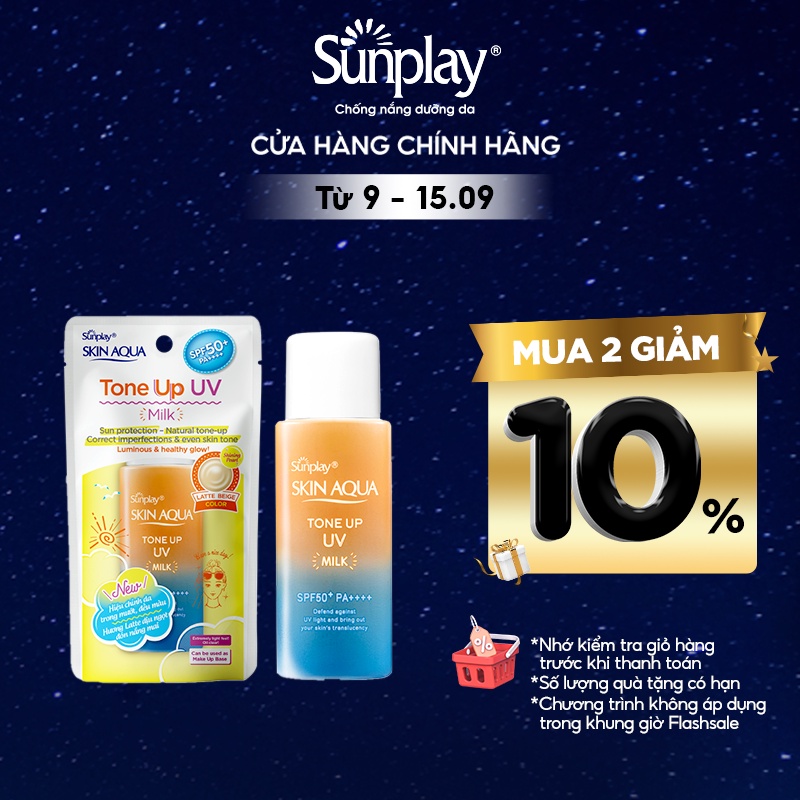 Sữa chống nắng hiệu chỉnh sắc da Sunplay Skin Aqua Tone Up UV Milk SPF50+ PA++++ 50g - LATTE BEIGE