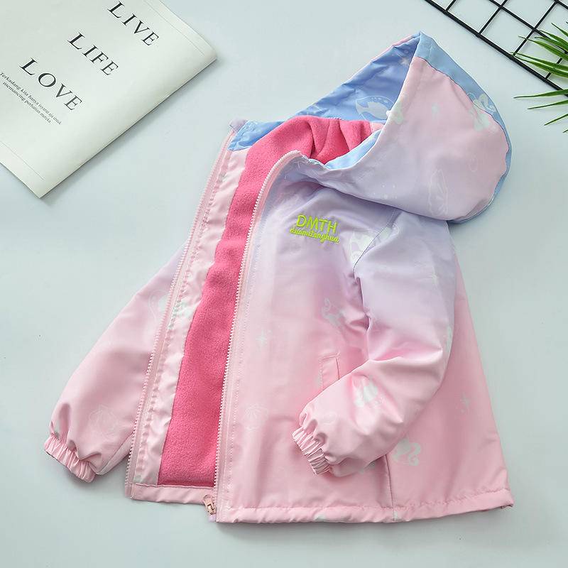 Áo Khoác Lông Cừu Một Mảnh Có Mũ Trùm Chống Nước Màu Gradient Kích Thước Vừa Và Lớn Cho Bé Gái 110-170 2023