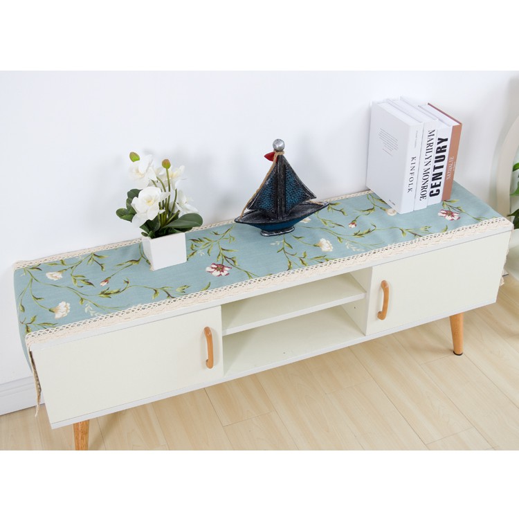 KHĂN TRẢI BÀN RUNNER LAN DECOR TBR425 HỌA TIẾT HOA DÂY VẢI XANH DA TRỜI