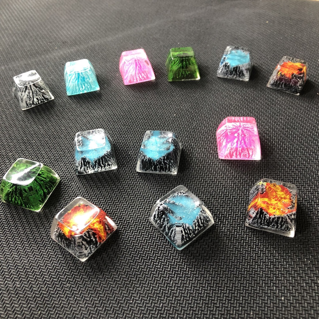 Nút bấm Keycap chất liệu resin xuyên led họa tiết núi lửa cho bàn phím cơ